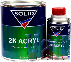 Купить 2К Акриловий грунт-порозаповнювач 5:1 SOLID 2K ACRYL (800 мл) + затверджувач (160 мл), сірий - Vait.ua