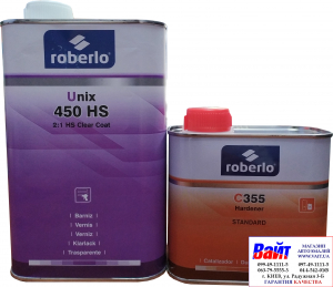 Купить 2К Акрилово-поліуретановий лак Roberlo UNIX 450HS (1л) + затверджувач C355 (0,5л) - Vait.ua