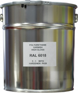 Купить Емаль поліуретанова RAL 6018 в комплекті з затверджувачем та розчинником, тара 10л. - Vait.ua