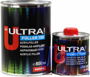 Купить Акриловий 2К ґрунт 5:1 Ultra Novol Fuller 100 (0,8л) + затверджувач (0,16л), сірий - Vait.ua