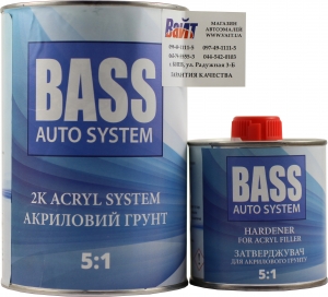 Купить Грунт акриловий BASS HS 5+1 + затверджувач (0,8 л + 0,16 л), сірий - Vait.ua