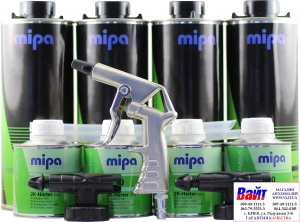 Купить Mipa Raptor Set Захисне покриття із структурним ефектом на базі поліуретанових смол 2K (0,75 л + 0,25 л), чорне, в комплекті з пістолетом для нанесення та двома розпилюючими головками - Vait.ua