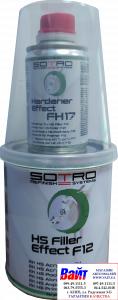Купить 2К Акриловий ґрунт наповнювач SOTRO 2К HS Acrylfiller 5:1Effect F12 (800 мл) + затверджувач (160 мл), сірий - Vait.ua