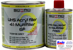 Купить 2К Акриловий мультифункціональний ґрунт UHS 4:1 Sotro Multifiller 6F (800 мл) + затверджувач (200 мл), сірий - Vait.ua
