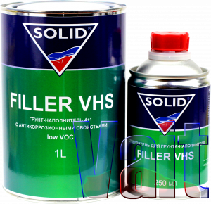Купить 2К Акриловий антикорозійний ґрунт-наповнювач 4:1 SOLID FILLER VHS low VOC (1 л) + затверджувач (250 мл), сірий - Vait.ua