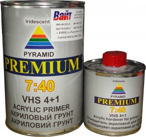 Купить Акриловий ґрунт-наповнювач PYRAMID 7:40 Premium VHS 4:1 (1л) + затверджувач (0,25л), сірий - Vait.ua
